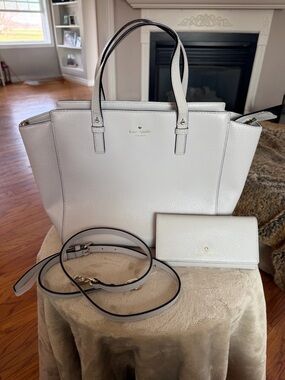 kate spade light gray Pebbled Leather Tote with Wallet and Strap